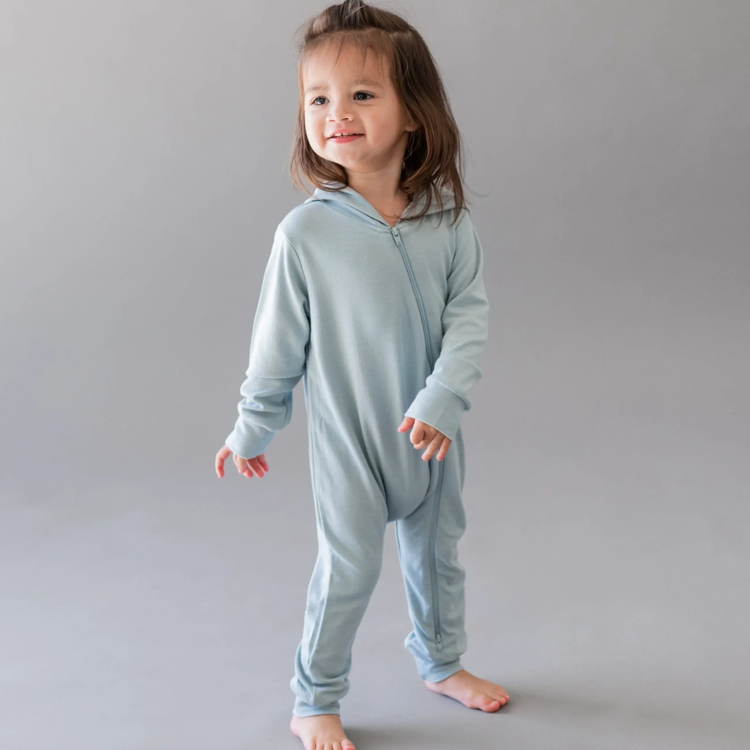 Discount Kyte Baby Bamboo Jersey Hooded Zippered Romper in Fog