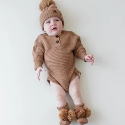 Hot Kyte Baby Chunky Cable Knit Beanie in Latte