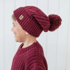 Clearance Kyte Baby Chunky Cable Knit Beanie in Burgundy