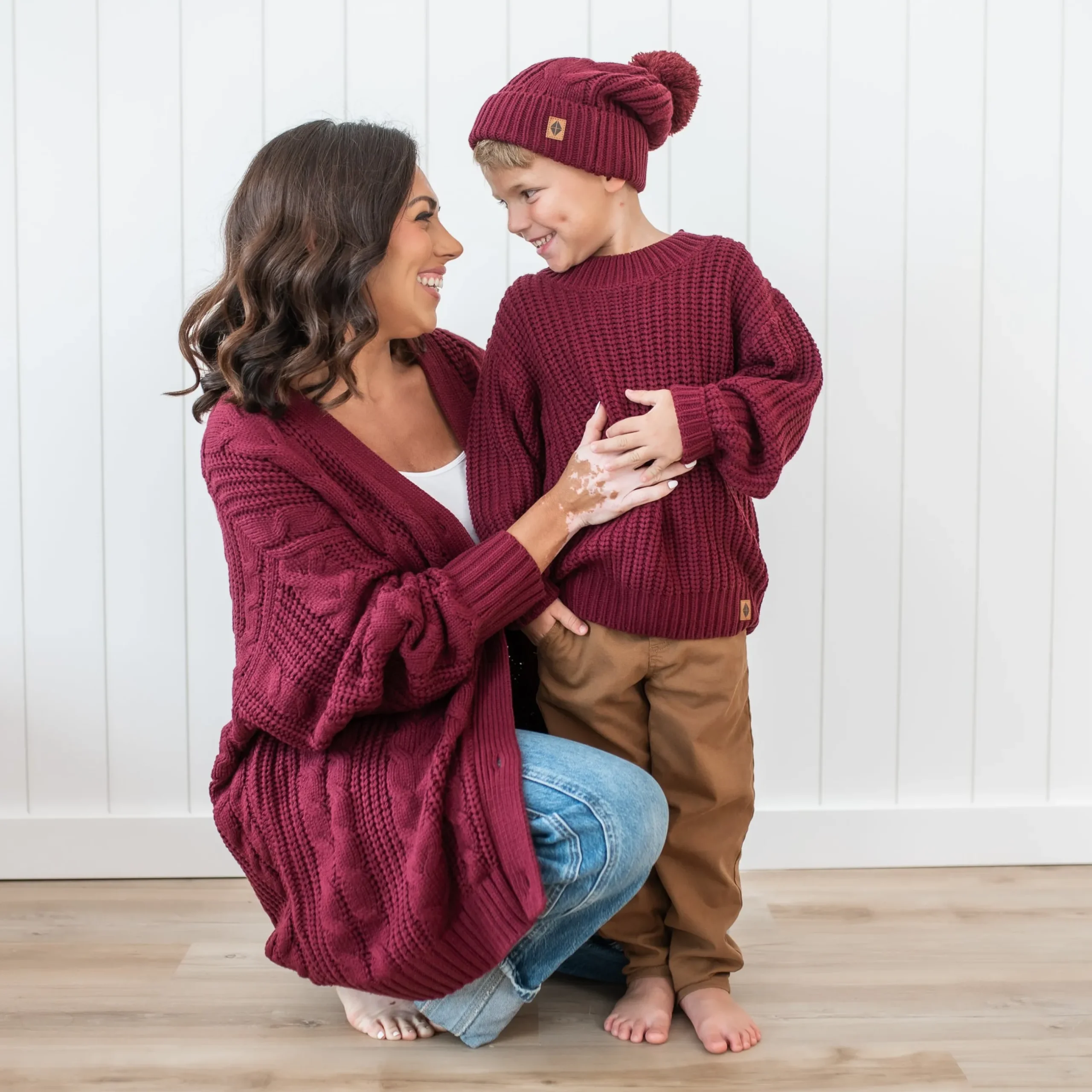 Clearance Kyte Baby Chunky Cable Knit Beanie in Burgundy
