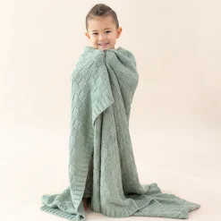 Hot Kyte Baby Chunky Knit Basket Weave Toddler Blanket in Thyme