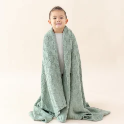 Hot Kyte Baby Chunky Knit Basket Weave Toddler Blanket in Thyme