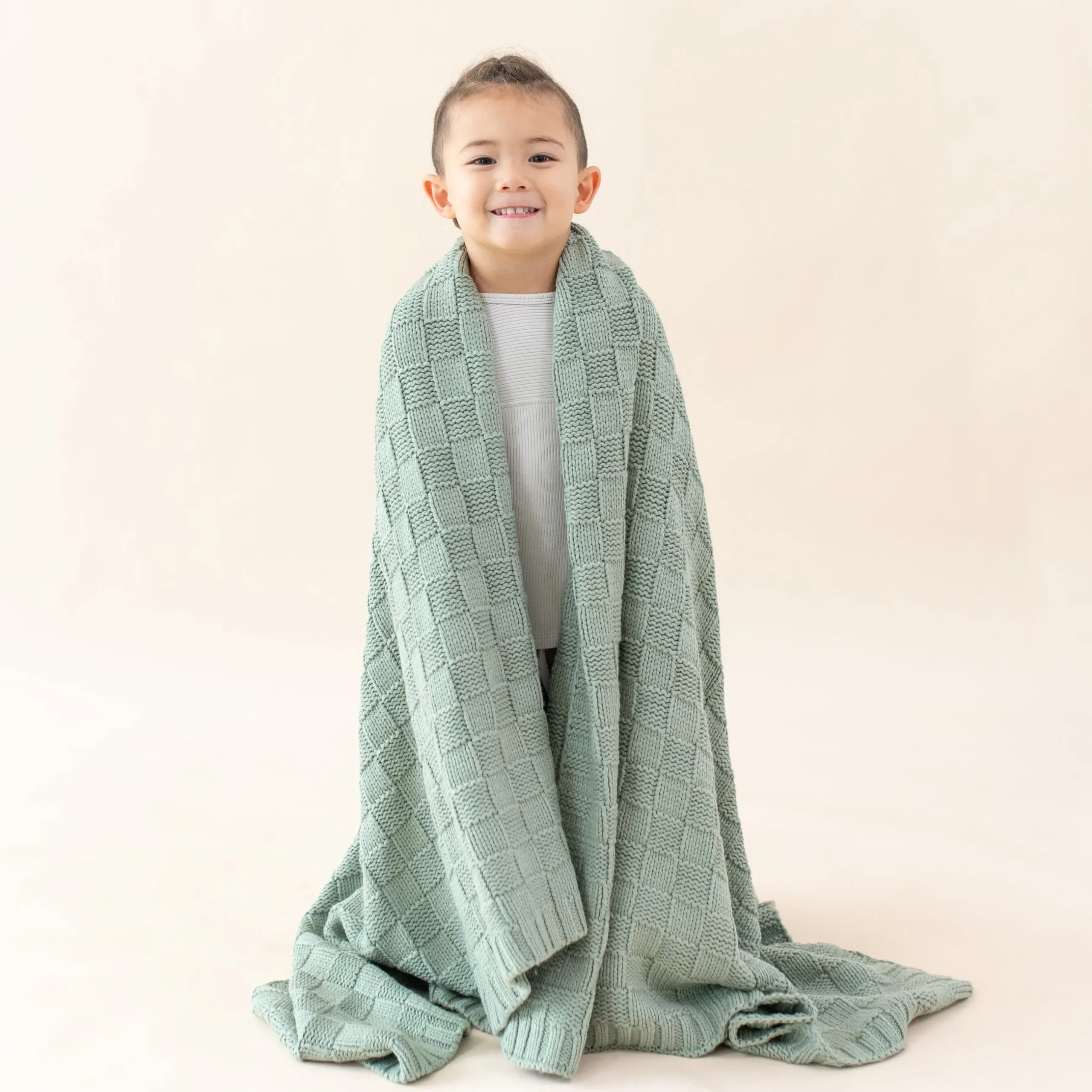 Hot Kyte Baby Chunky Knit Basket Weave Toddler Blanket in Thyme