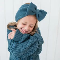 Kyte Baby Chunky Knit Bow Headband in Atlantic