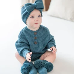 Kyte Baby Chunky Knit Bow Headband in Atlantic
