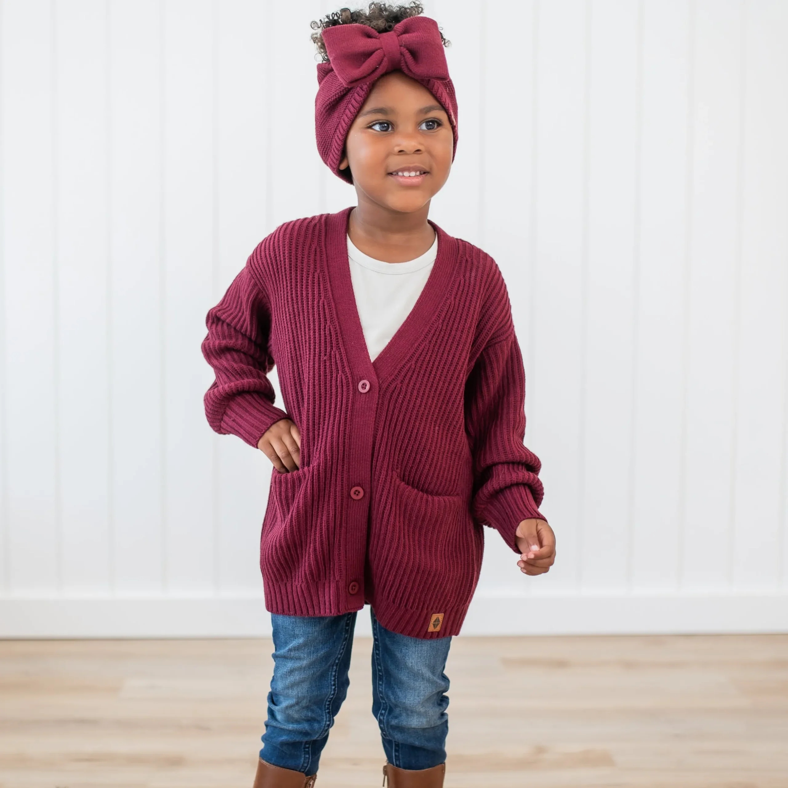Discount Kyte Baby Chunky Knit Oversized Cardigan in Burgundy