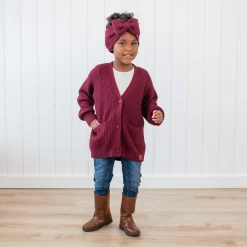 Discount Kyte Baby Chunky Knit Oversized Cardigan in Burgundy