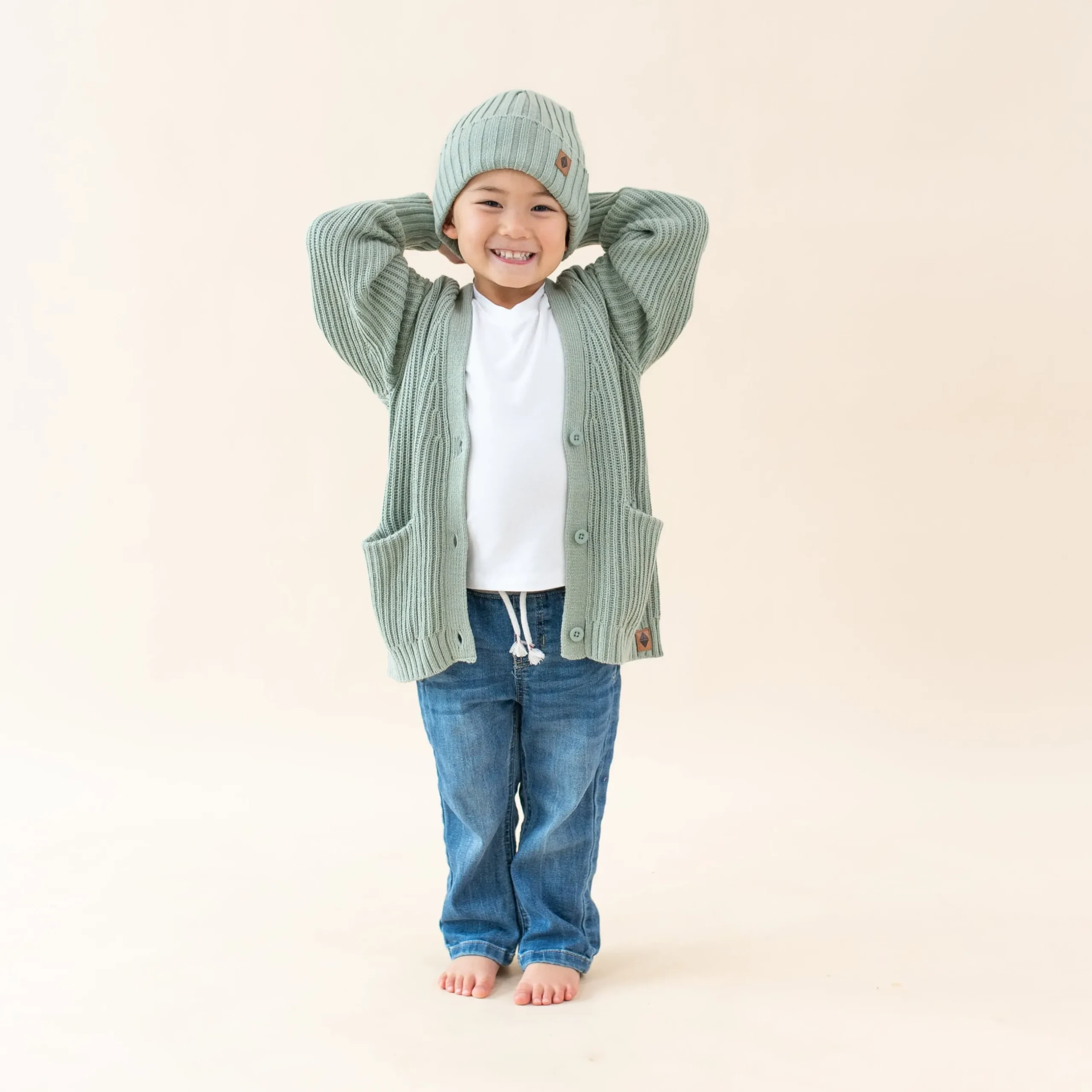 New Kyte Baby Chunky Knit Oversized Cardigan in Thyme
