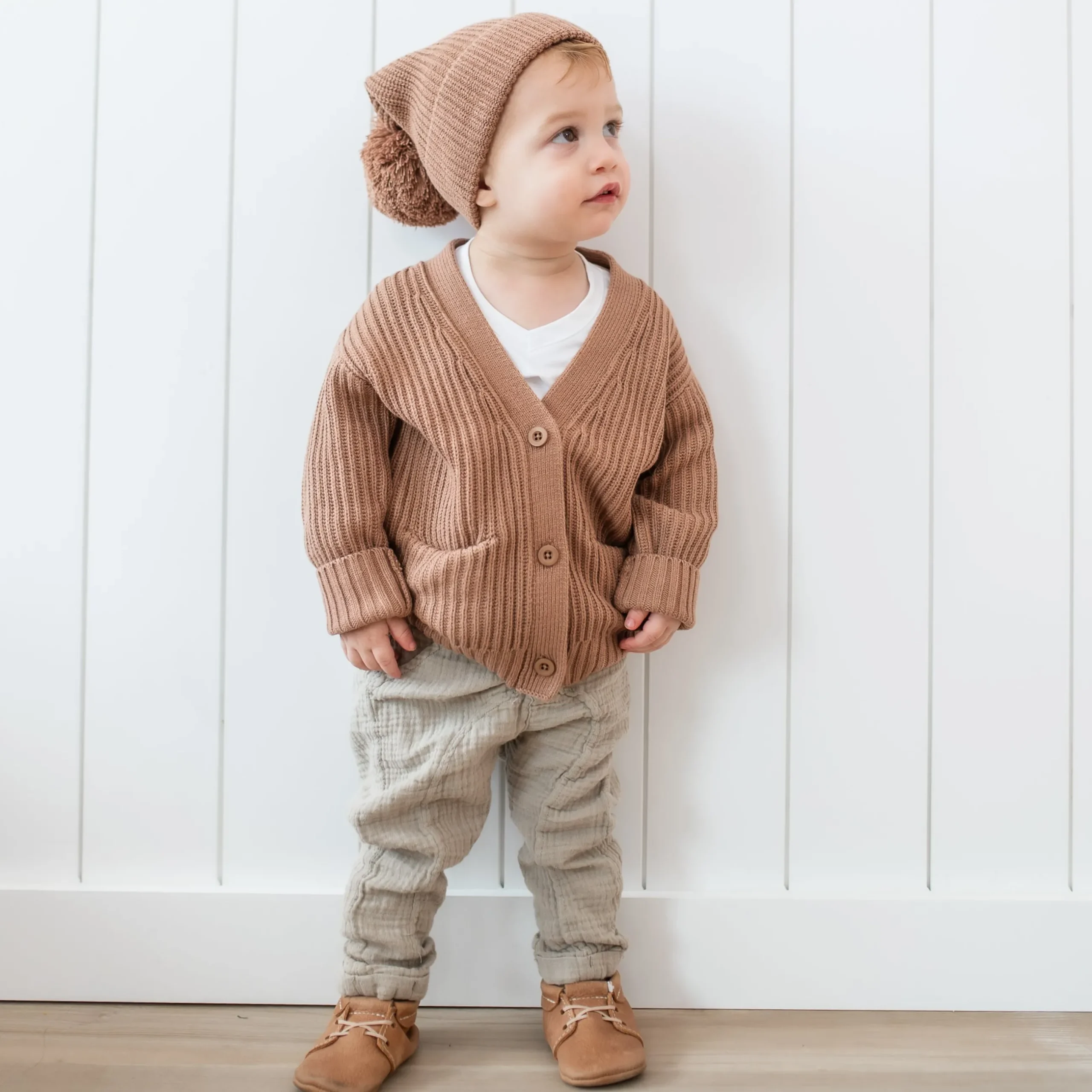 Hot Kyte Baby Chunky Knit Oversized Cardigan in Latte