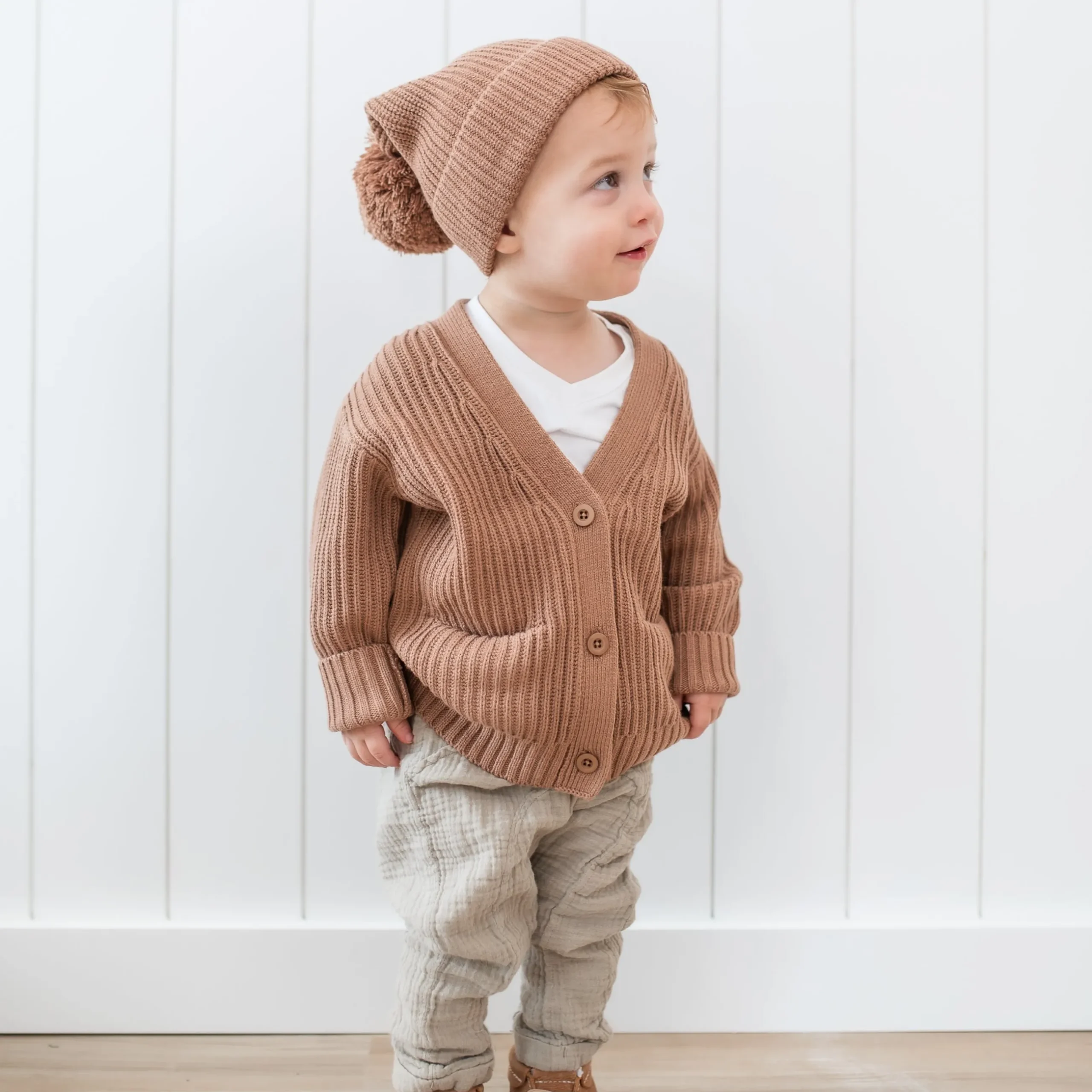 Hot Kyte Baby Chunky Knit Oversized Cardigan in Latte