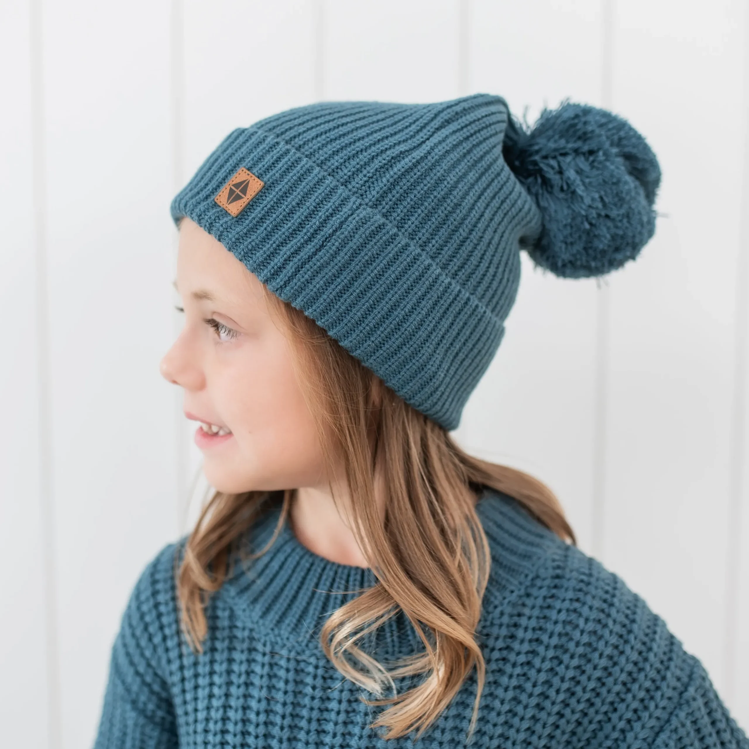 Clearance Kyte Baby Chunky Knit Pom Beanie in Atlantic