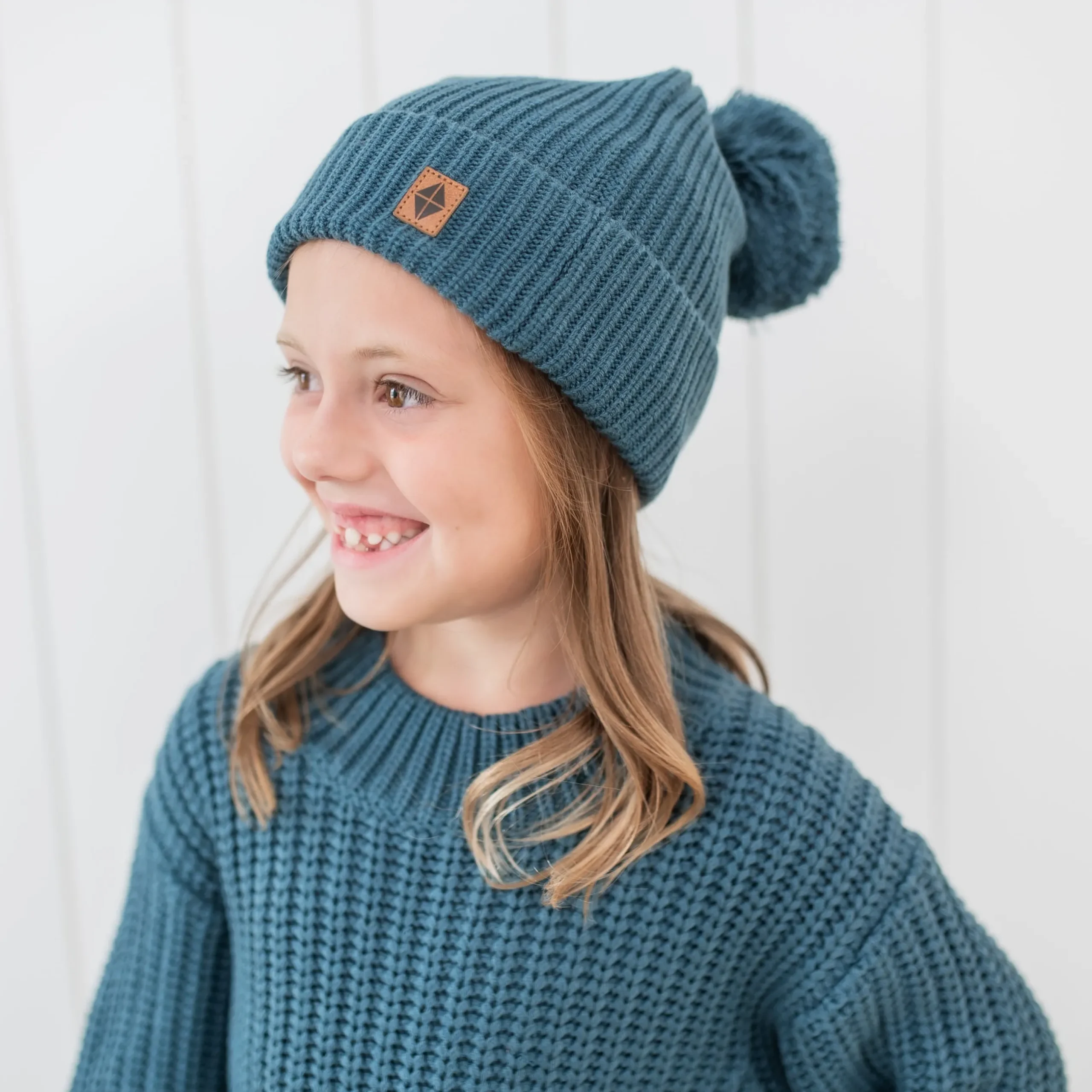Clearance Kyte Baby Chunky Knit Pom Beanie in Atlantic