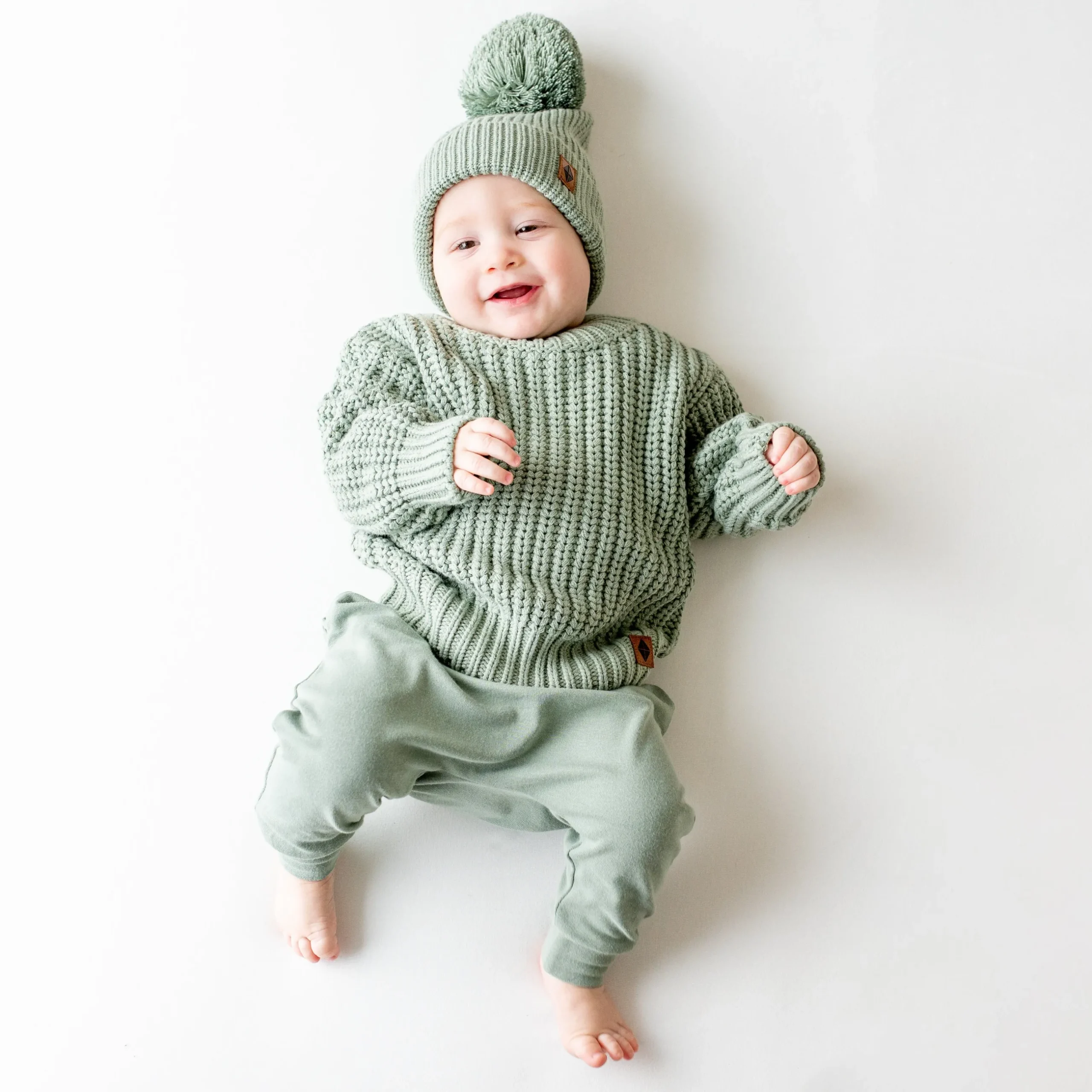 Best Kyte Baby Chunky Knit Pom Beanie in Thyme