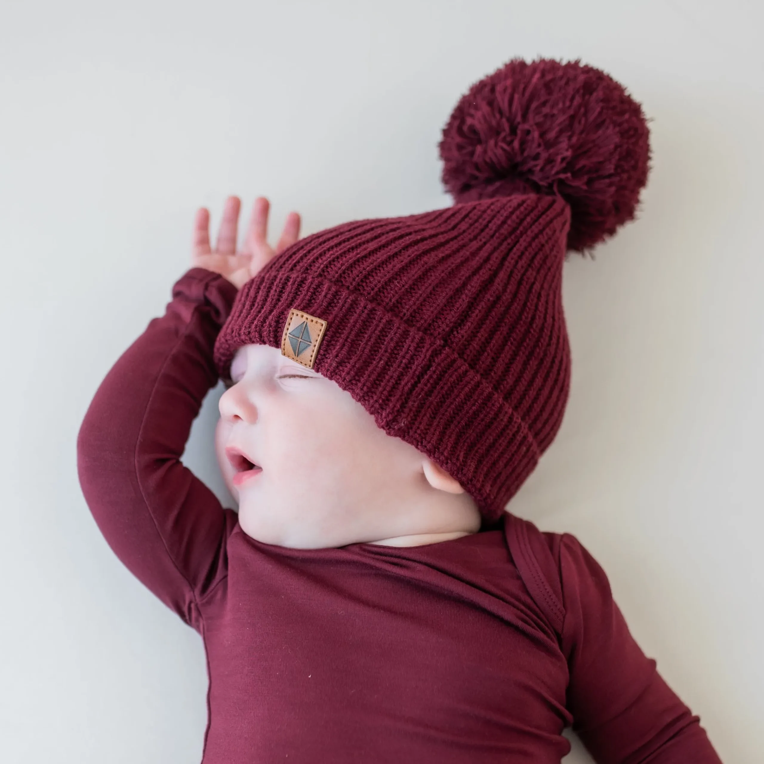 Discount Kyte Baby Chunky Knit Pom Beanie in Burgundy