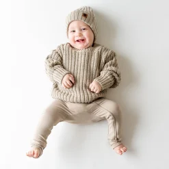 New Kyte Baby Chunky Knit Ribbed Beanie in Almond