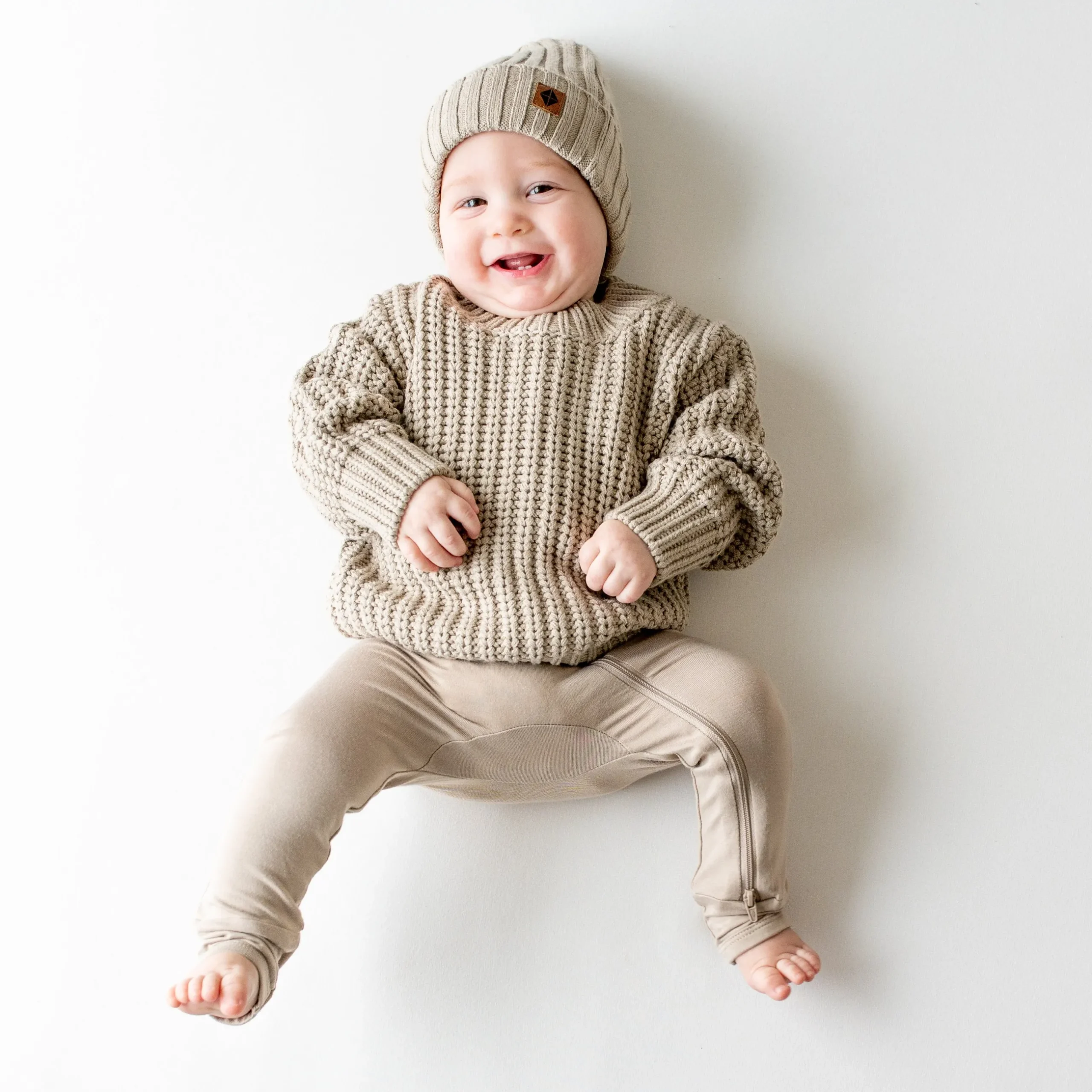 New Kyte Baby Chunky Knit Ribbed Beanie in Almond