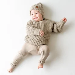 New Kyte Baby Chunky Knit Ribbed Beanie in Almond
