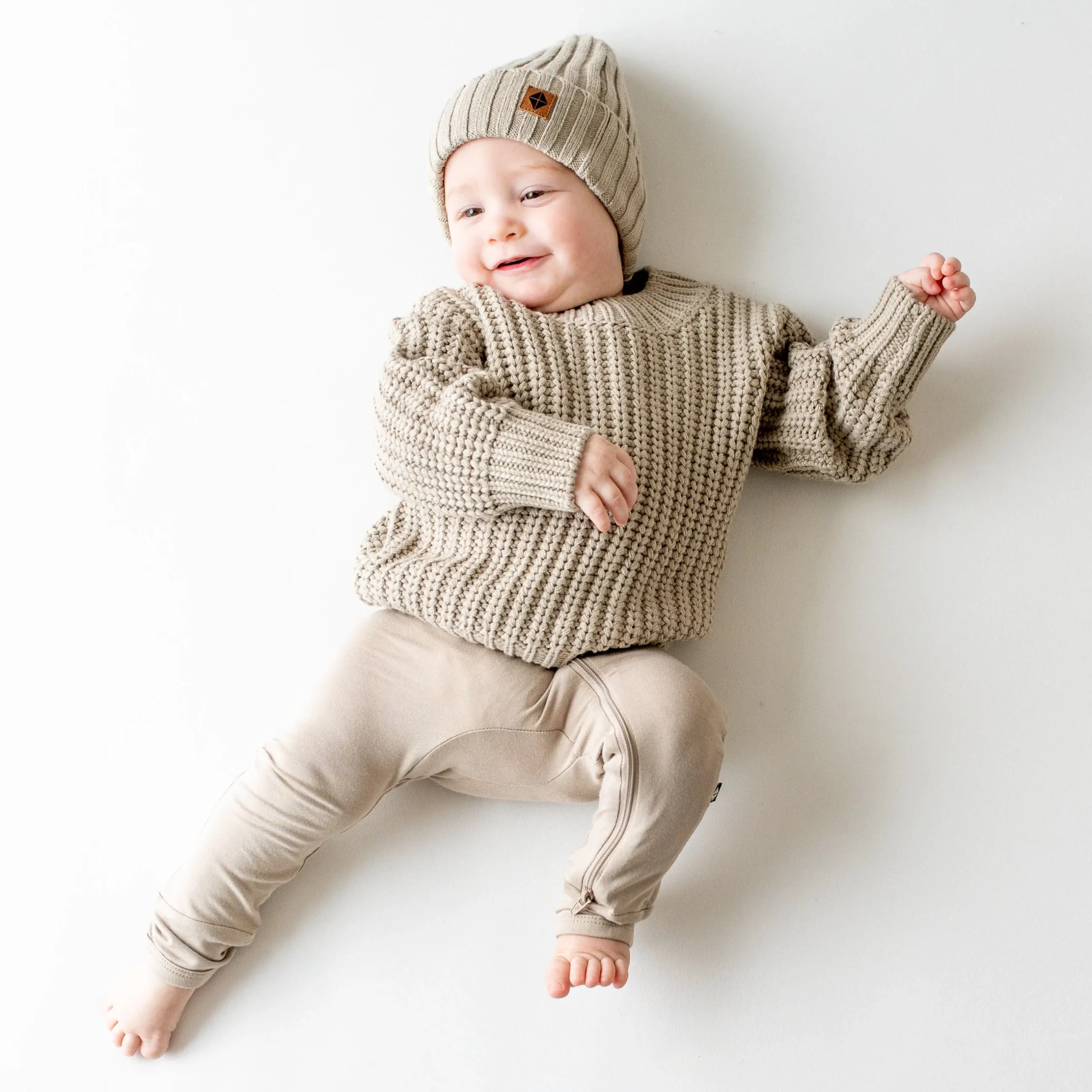 New Kyte Baby Chunky Knit Ribbed Beanie in Almond