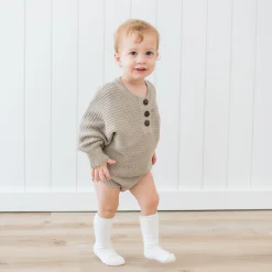 Outlet Kyte Baby Chunky Knit Romper in Almond