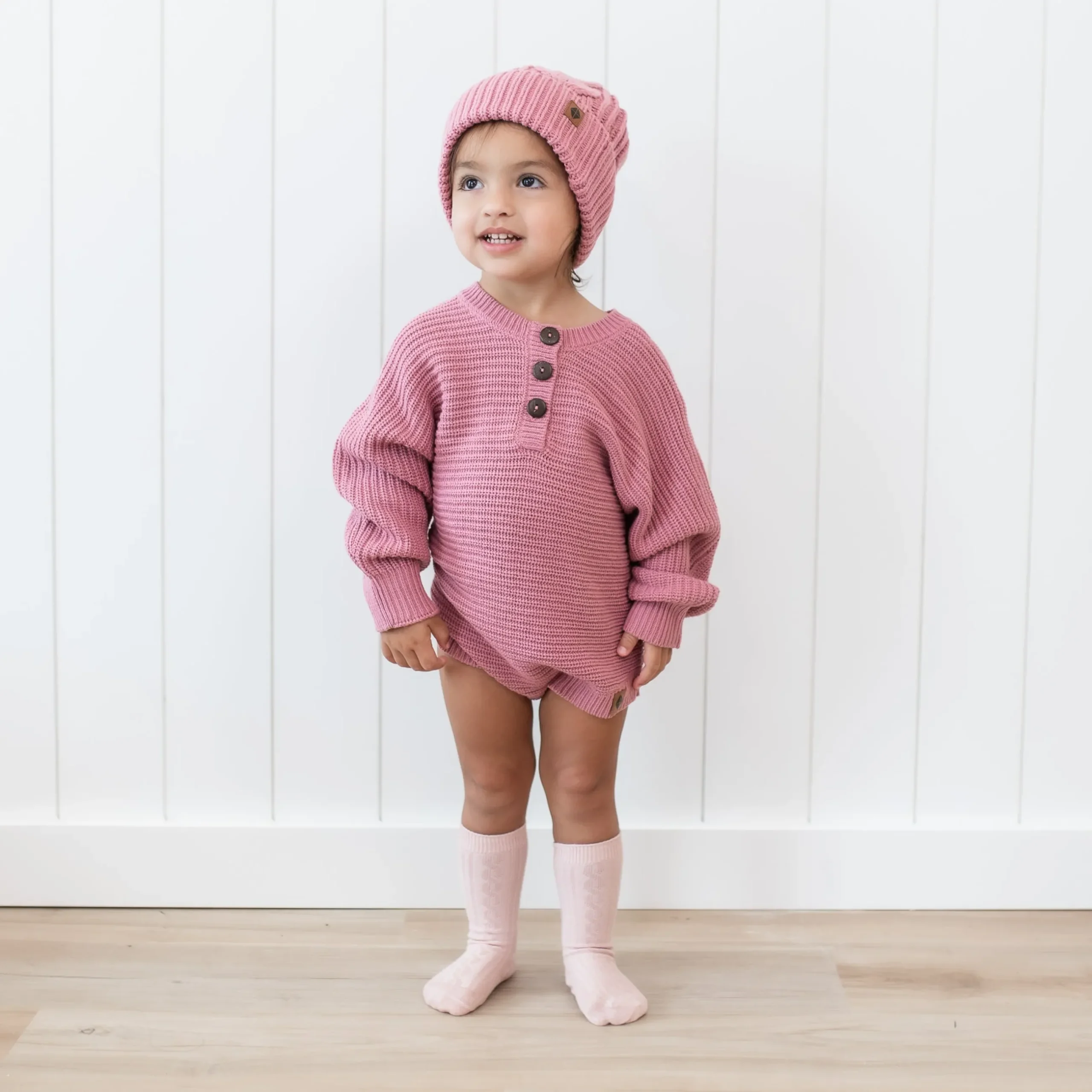Hot Kyte Baby Chunky Knit Romper in Apple Blossom
