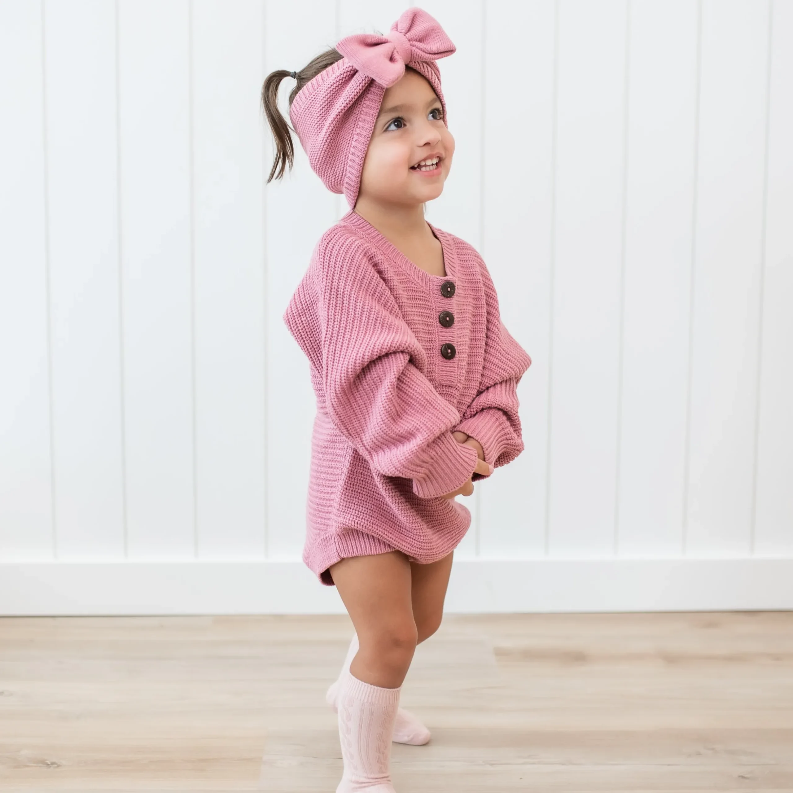 Hot Kyte Baby Chunky Knit Romper in Apple Blossom