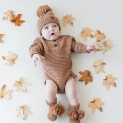 Best Kyte Baby Chunky Knit Romper in Latte