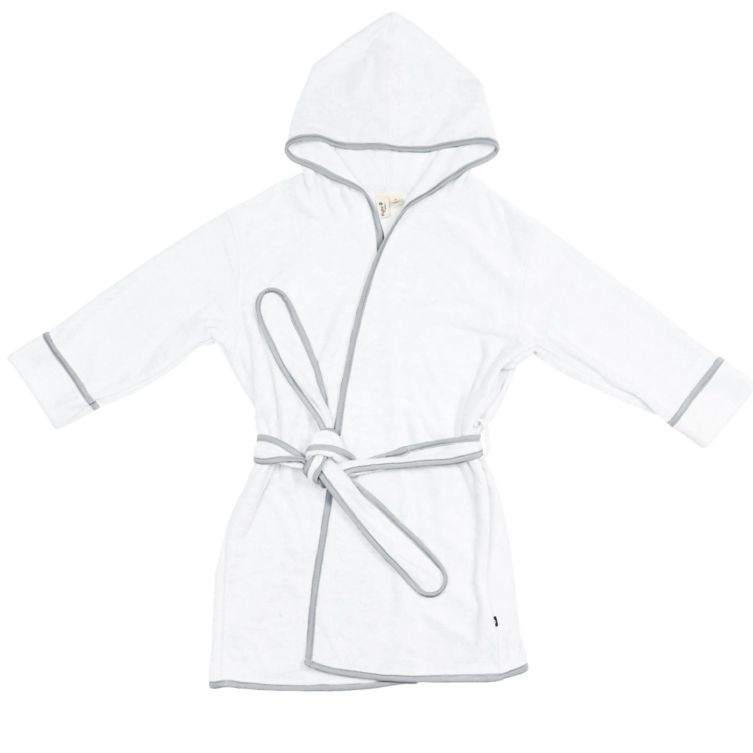Kyte Baby Hooded Bath Robe in Cloud with Storm Trim