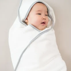 Kyte Baby Hooded Bath Towel in Cloud with Storm Trim