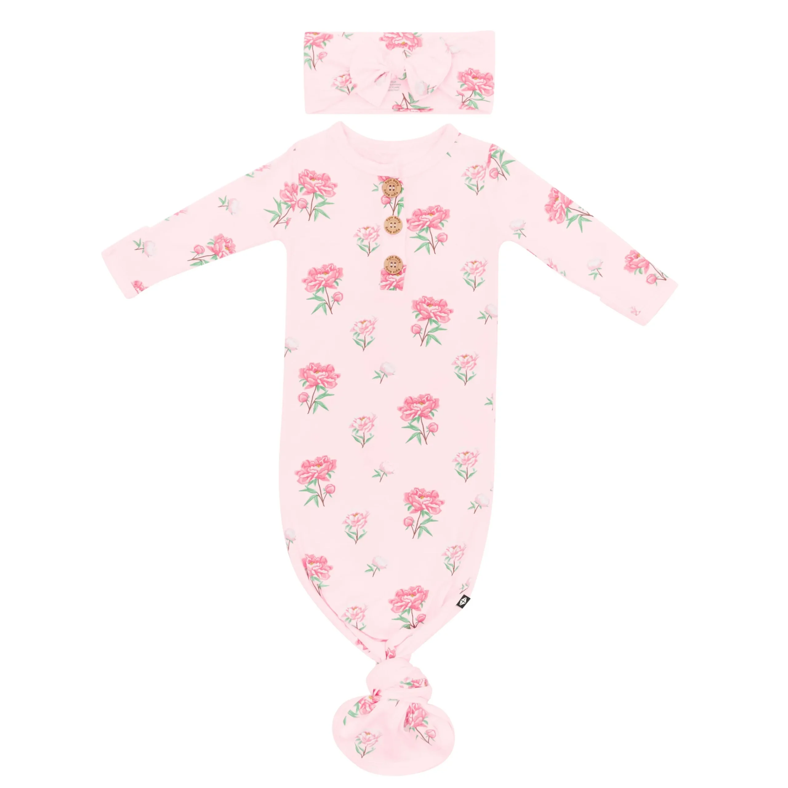 Outlet Kyte Baby Knotted Gown with Bow Set in Sakura Peony
