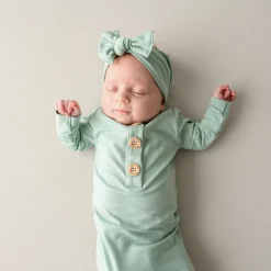 Sale Kyte Baby Knotted Gown with Bow Set in Sage