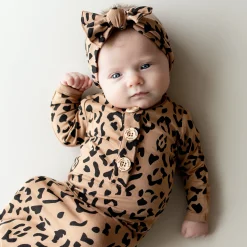 Online Kyte Baby Knotted Gown with Bow Set in Latte Leopard