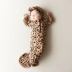 Online Kyte Baby Knotted Gown with Bow Set in Latte Leopard