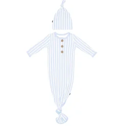 Clearance Kyte Baby Knotted Gown with Hat Set in Small Mist Stripe