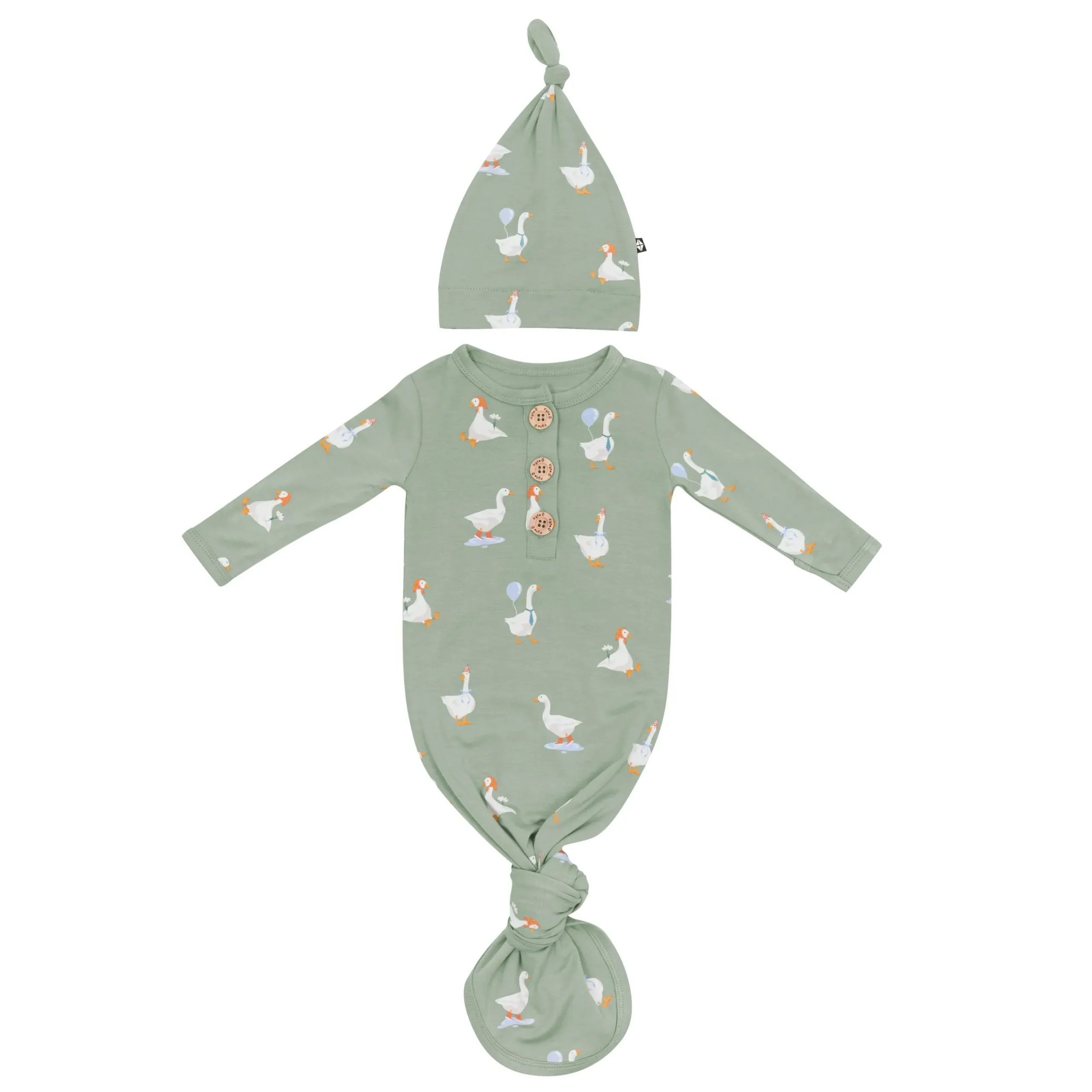 Clearance Kyte Baby Knotted Gown with Hat Set in Silly Goose