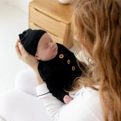 Hot Kyte Baby Knotted Gown with Hat Set in Midnight