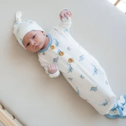 Sale Kyte Baby Knotted Gown with Hat Set in Jurassic