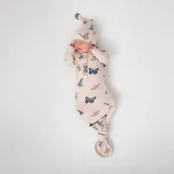 Hot Kyte Baby Knotted Gown with Hat Set in Blush Butterfly