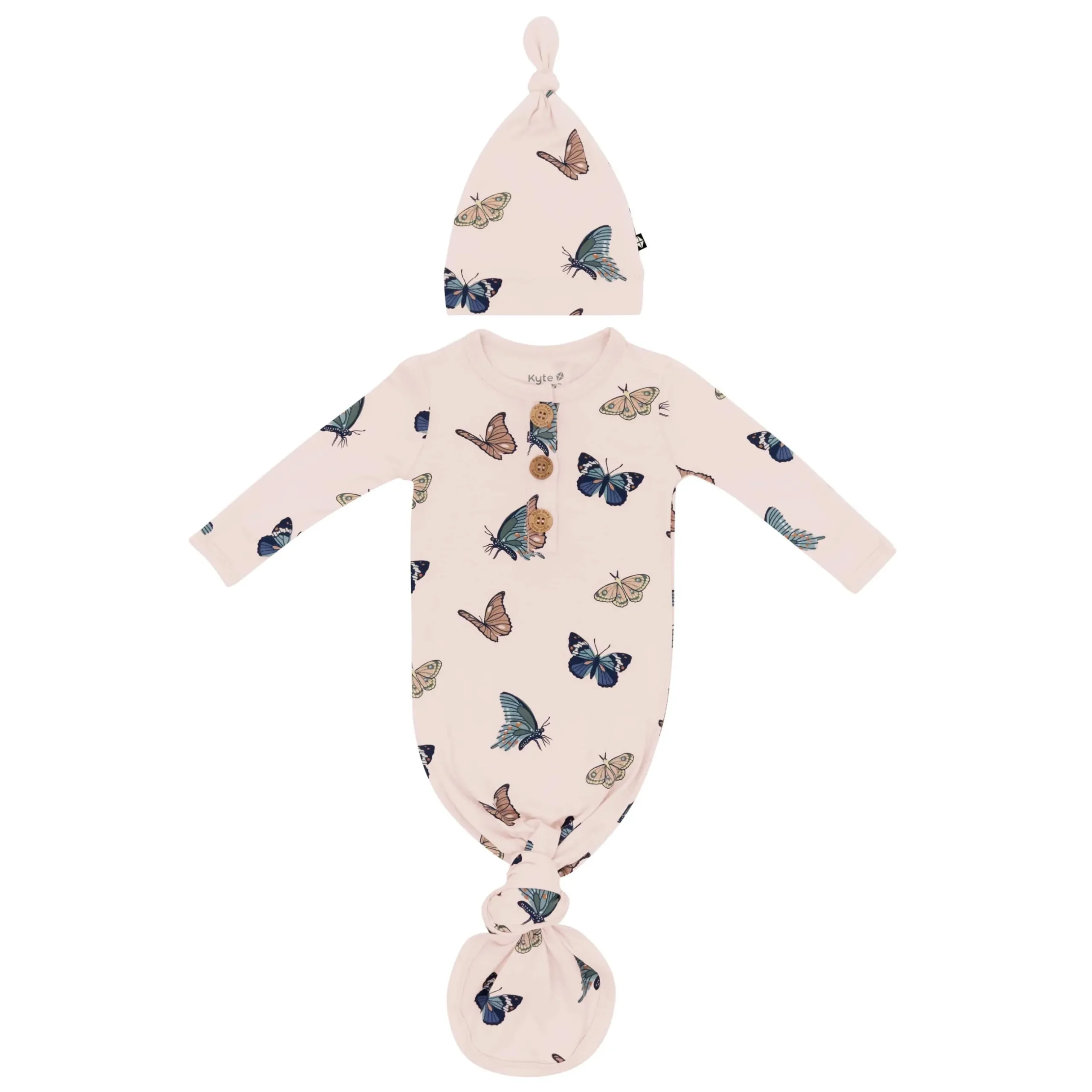 Hot Kyte Baby Knotted Gown with Hat Set in Blush Butterfly