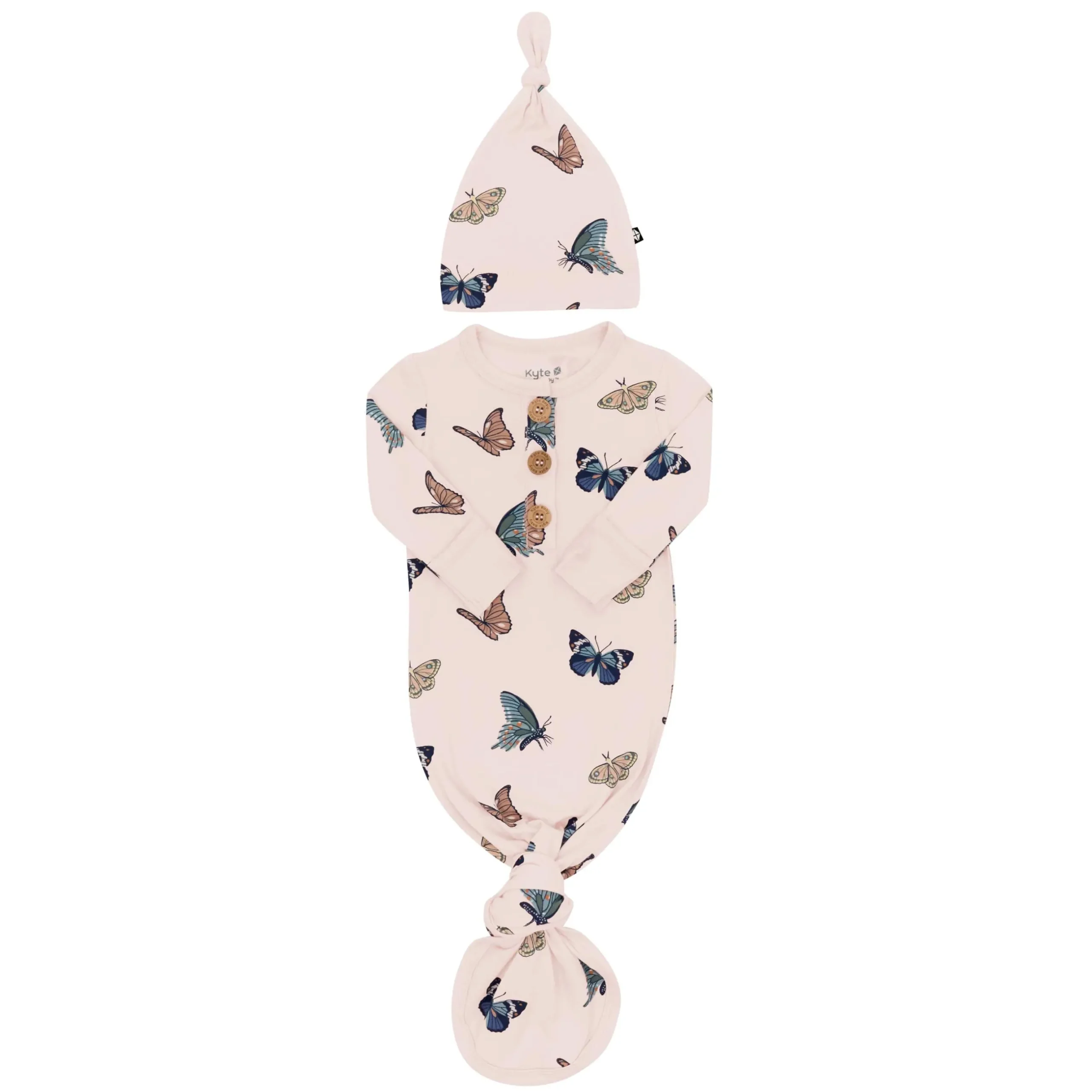 Hot Kyte Baby Knotted Gown with Hat Set in Blush Butterfly