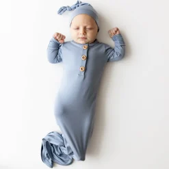 New Kyte Baby Knotted Gown with Hat Set in Slate