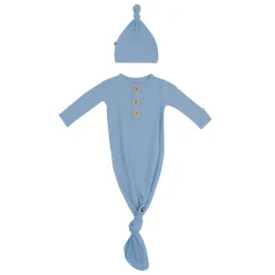 New Kyte Baby Knotted Gown with Hat Set in Slate