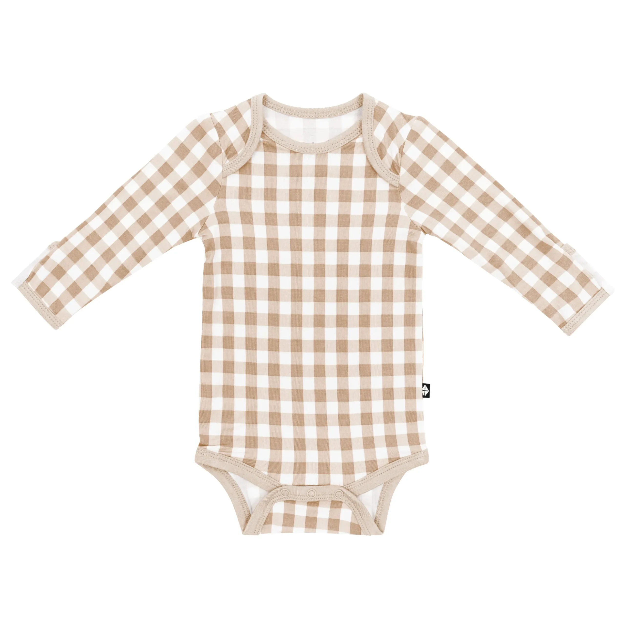 New Kyte Baby Long Sleeve Bodysuit in Gingham Bisque