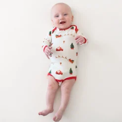 Hot Kyte Baby Long Sleeve Bodysuit in Santa Sleigh