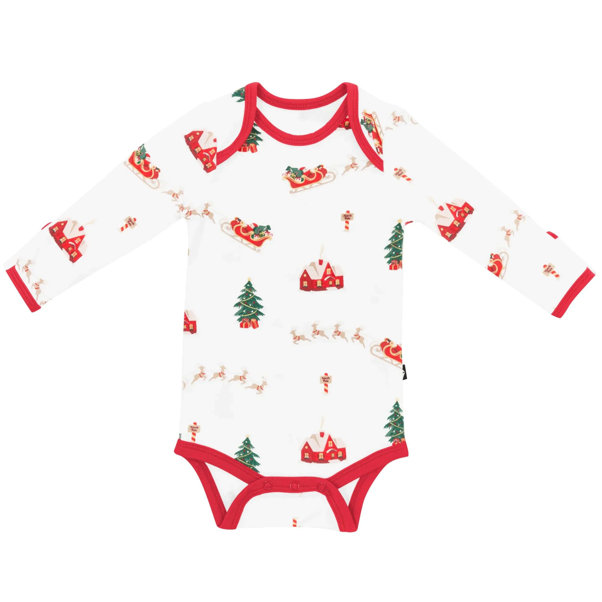 Hot Kyte Baby Long Sleeve Bodysuit in Santa Sleigh