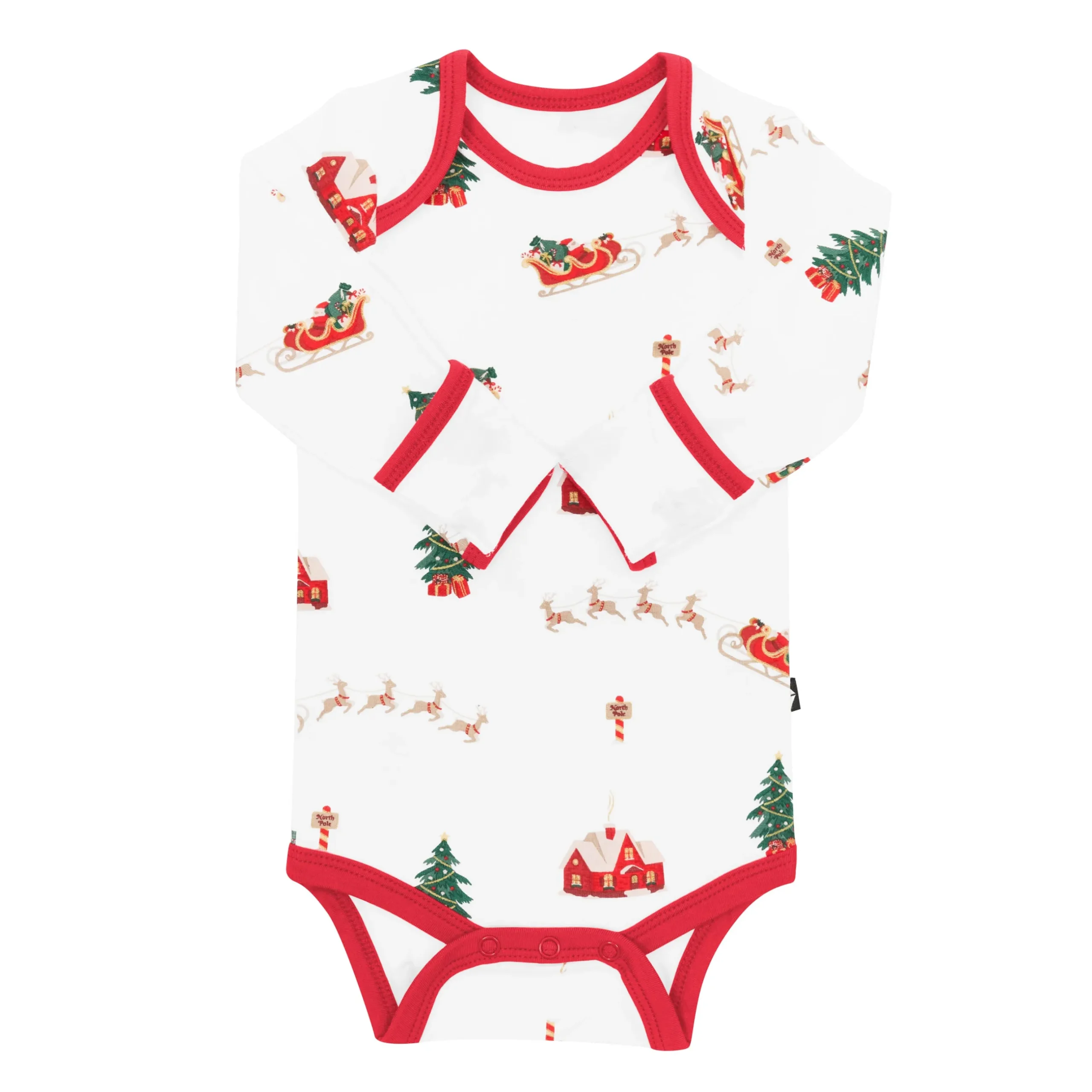 Hot Kyte Baby Long Sleeve Bodysuit in Santa Sleigh