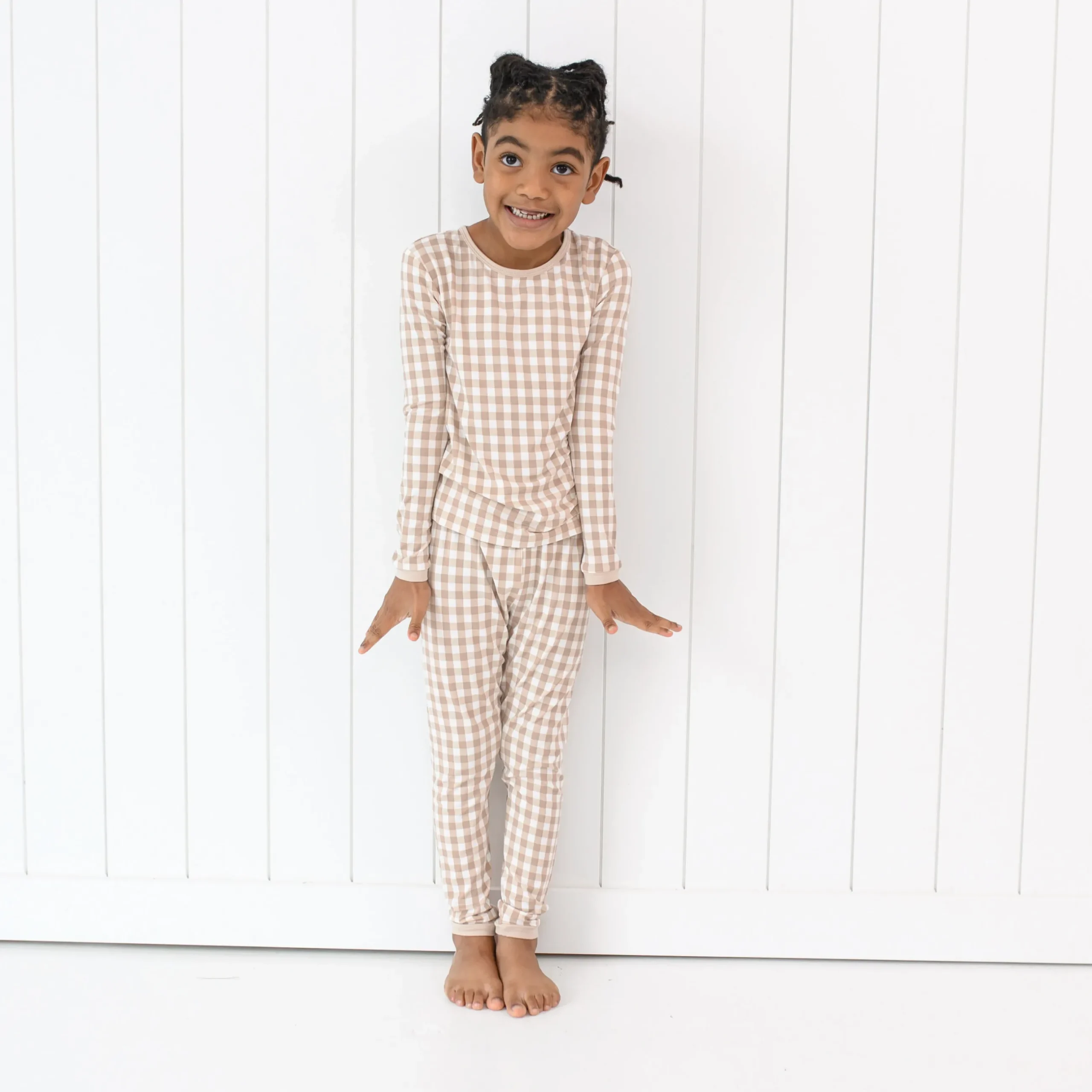 Online Kyte Baby Long Sleeve Pajamas in Gingham Bisque