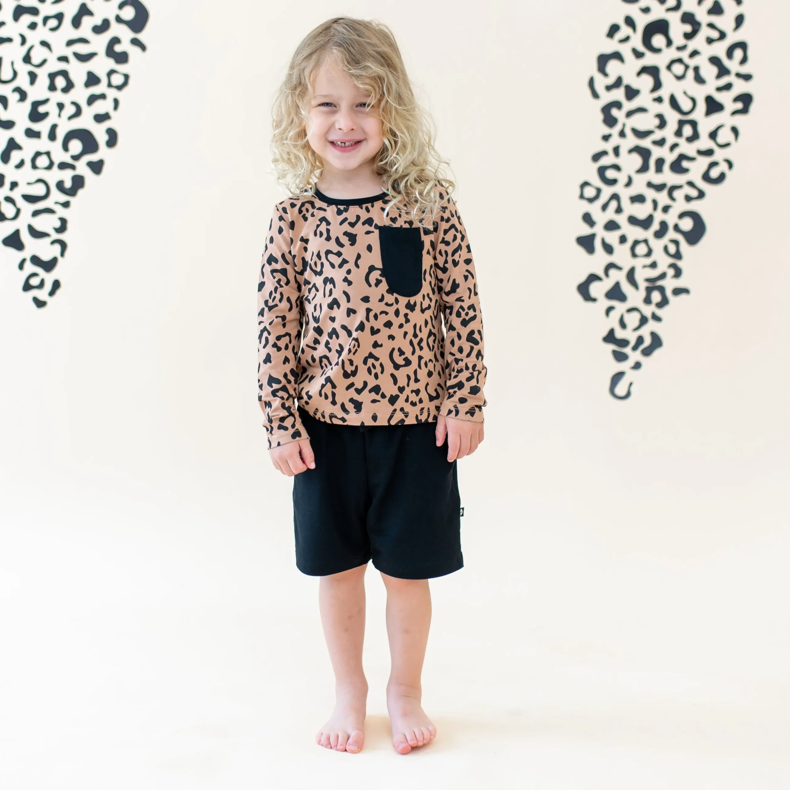 Kyte Baby Long Sleeve Toddler Crew Neck Tee in Latte Leopard