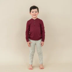 Clearance Kyte Baby Long Sleeve Toddler Henley Tee in Burgundy