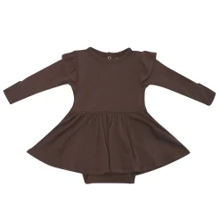 Hot Kyte Baby Long Sleeve Twirl Bodysuit Dress in Espresso