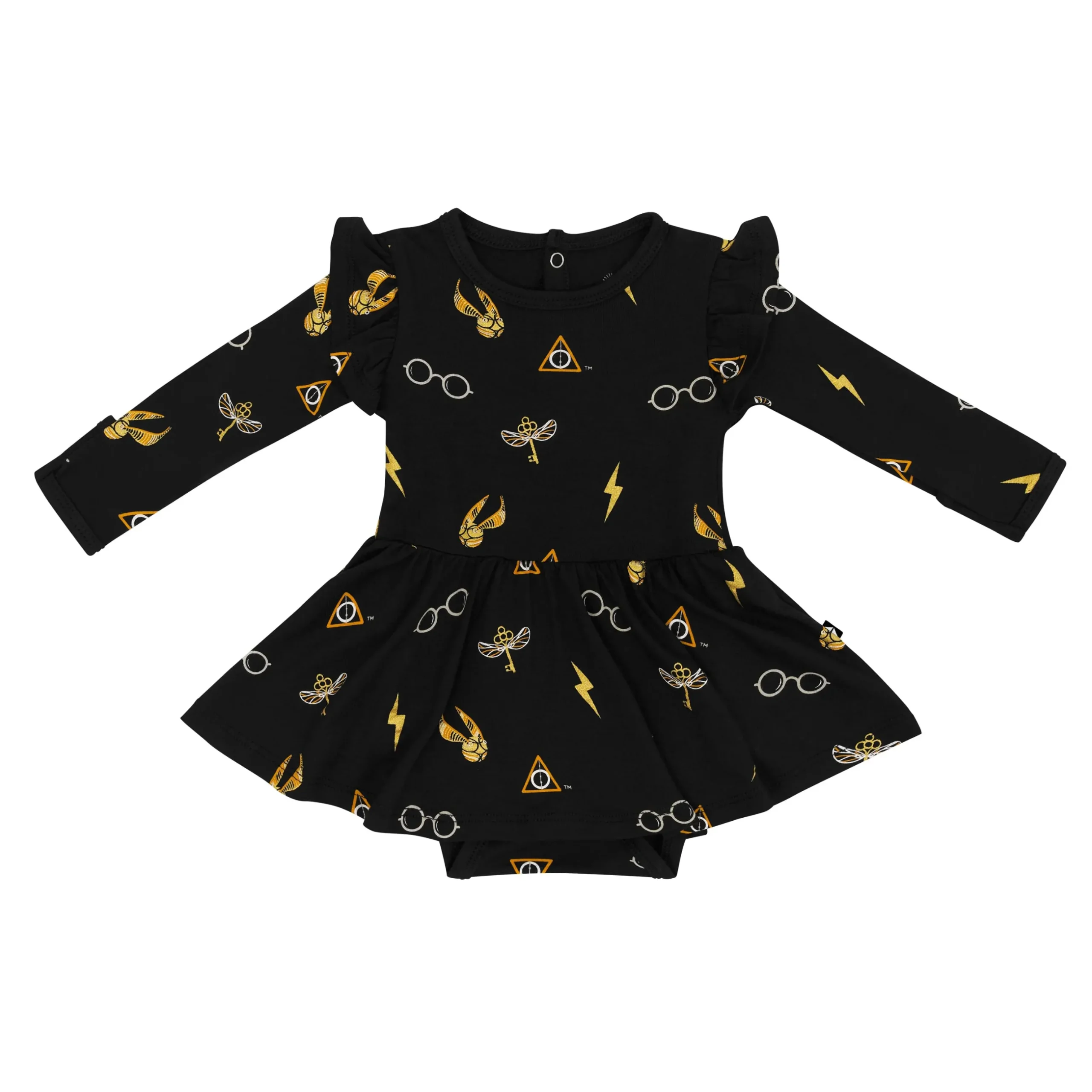 New Kyte Baby Long Sleeve Twirl Bodysuit Dress in Midnight Icon